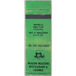 Vtg Matchbook Cover Wagon Masters Restaurant Lounge Jamestown ND North Dakota